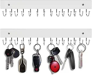 2-Pack Key Holder Wall Mount, 14.6"Key Rack with 28 Rotating Metal Hooks