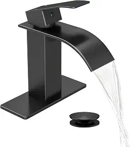Fransiton Waterfall Single Handle Bathroom Sink Faucet Black