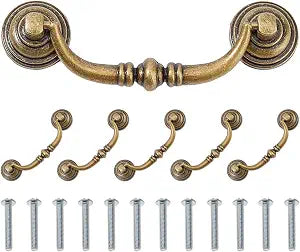 SUPERFINDINGS 6 Sets Vintage Bail Pull Handles 4 inch Hole Center Antique Bronze Drawer Handles Alloy Drop Pulls Decorative Cabinet Pull for Kitchen Cabinet Bedside Cupboard Drawer