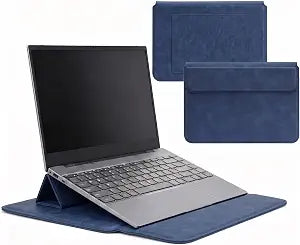14 Inch Laptop Sleeve Case Leather Bag with Stand for MacBook