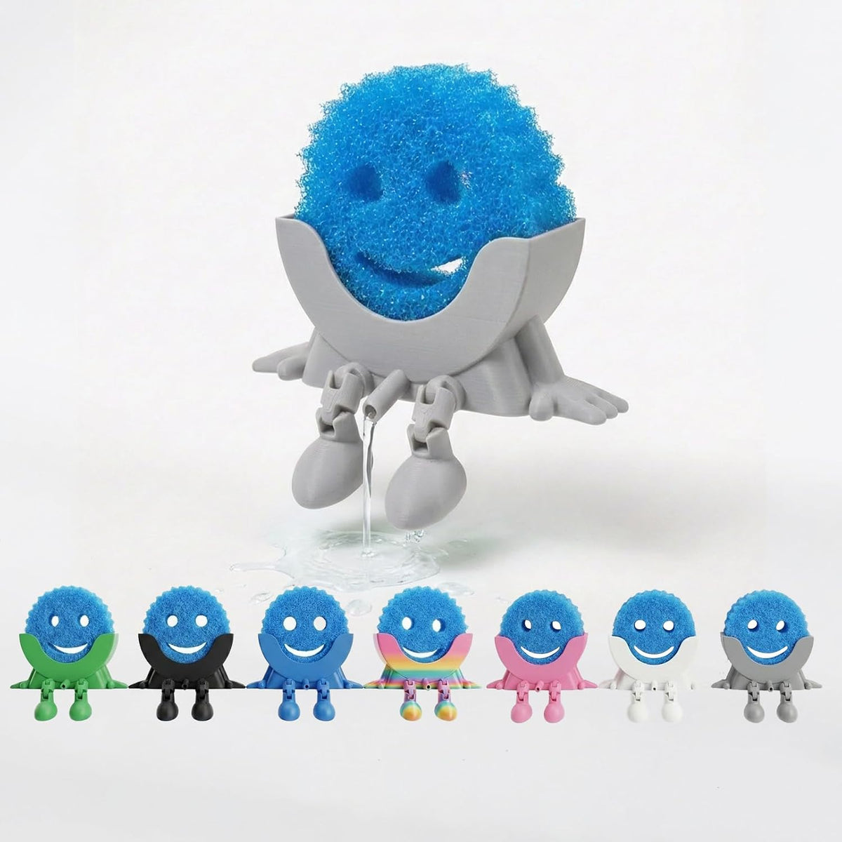 Creative Drainage Sponge Holder: Traceless Glue, 3D Printed Funny Kitchen Sink Holder, Keeps Sponge Dry - for Scrub Daddy (1, Grey)