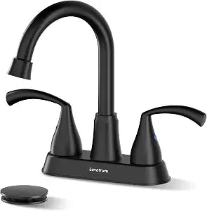 Bathroom Faucets for Sink 3 Hole 4 Inch 2 Handle Centerset Faucet for Sink Vanity Pop-up Drain Stopper and Supply HosesMatte Black