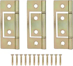 6 Pack Bifold Door Hinge Non-Mortise Hinges, 3 Inch & Brushed Brass