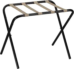 Household Essentials 2126-1 Folding Luggage Rack | Black Frame with Khaki Straps