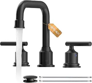 WOWOW Black Bathroom Faucet 3 Hole, Widespread Vanity Sink Faucets 8 Inch