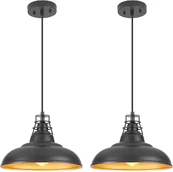 Black Pendant Lights Kitchen Island,Dining Room Light Fixtures Over Table with Metal Dome Shade, Modern Farmhouse Adjustable Cord Hanging Lighting for Bar,Sink 2 Pack