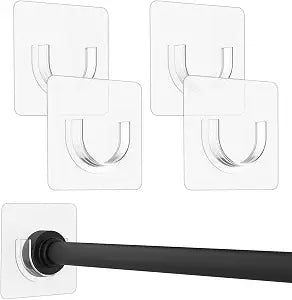 GeeRic 4 PCS Shower Curtain Rod Holders, Adhesive Wall Mounts for Rods Support,Transparent Rod Retainers (Rod Not Included)