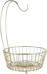 Gourmet Basics by Mikasa Geneva Countertop Fruit Basket with Banana Hanger  Gold-Finish Metal Storage Stand for Kitchen Organization & Produce Display