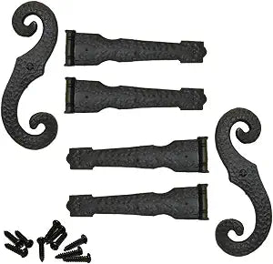 Decorative Vinyl Hinges, 4 Hinges, 2 S-Hooks for Lifetime Vinyl Shutters, 002 - Black
