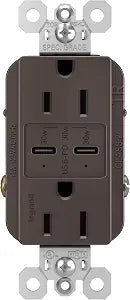 Legrand radiant 15A Ultra Fast 30W Power Delivery USB Type C Outlet Brown