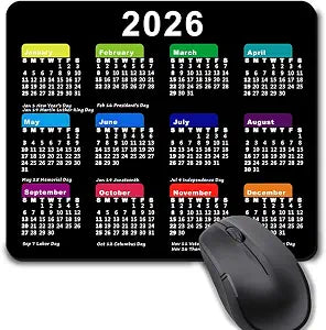 2026 Calendar with Holiday Mouse Pad, Gaming Mousepad for Computer Laptop Non-Slip Rubber Desk Mat,for New Year Office Gift (9.5 X 7.9 Inch) - Black
