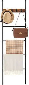 VASAGLE Blanket Ladder, 5-Tier Shelf, Metal Frame, 4 Removable Hooks