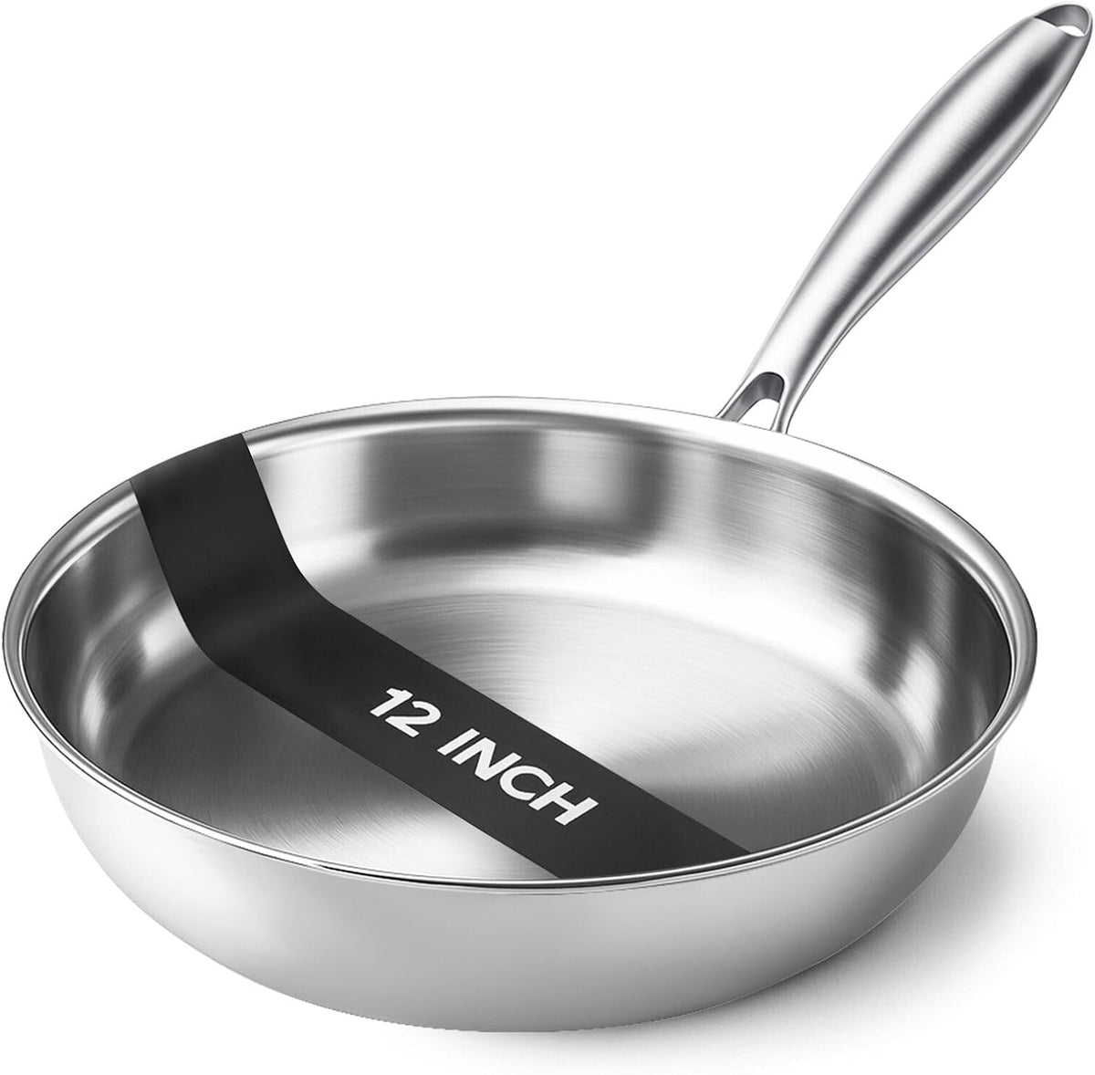 Kirecoo 12 Inch Tri-Ply Stainless Steel Induction Frying Pan Skillet