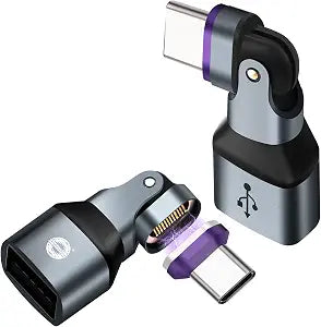 Magnetic USB A to USB C Adapter, 16-Pin 180 Rotation Swivel Right Angle