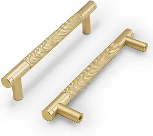 COTYKILEY 10 Pack 5 Inch(128mm) Brushed Brass Cabinet Handles Gold Knurled Kitchen Cabinet Pulls Cabinet Door Handles Kitchen Cabinet Hardware