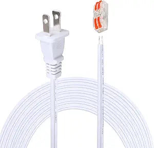 8 FT Plug Replacement 2 Prong with Lamp Wire, White, NO Switch