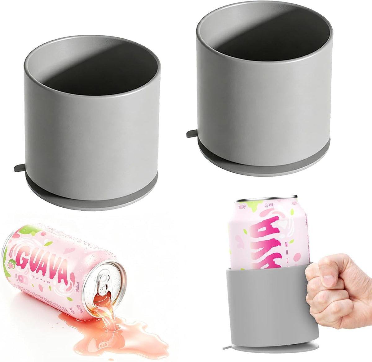 2-Pack Antiâ€‘Spill Suction Cup Drink Holder, Nonâ€‘Tipping Cup Holders Gray