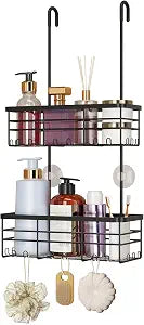 HapiRm Hanging Shower Caddy Organizer - No Drilling Shower Organizer with Hooks, Rustproof & Waterproof 304 Stainless Steel Bathroom Shelves - Black