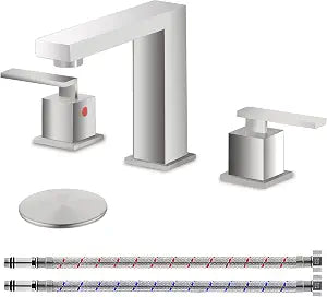 KINGO HOME Brushed Nickel Bathroom Faucet 3 Hole,Two Handle Widespread