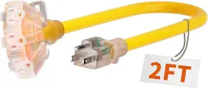 PlugSaf 2 FT 12 Gauge Yellow Heavy Duty Outdoor Extension Cord Waterproof