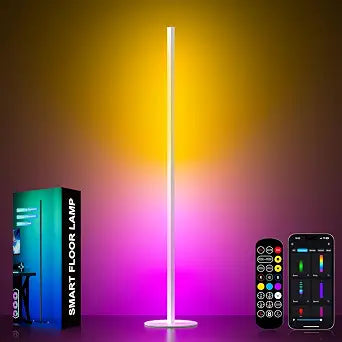 Corner Floor Lamp, Smart RGBW LED, 55in, Remote & App Control White