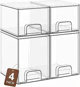 TIPGO Clear Stackable Storage Drawers, Baby Bottle Organizer, Easily-Access Makeup Organizer, Durable Containers for Bathroom Countertop, Pantry and Medicine Cabinet Organizer