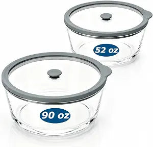 2 Pack Extra Large Glass Food Storage Containers with Lids, 90 oz & 52 oz