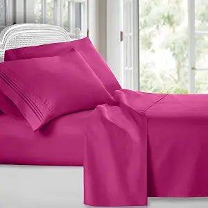 Clara Clark Bed Sheets, Premier 1800 Series 4 Piece Bed Sheet Set, Deep Pocket, Wrinkle, Fade, Stain Resistant, Luxury Soft Bedding Sheets & Pillowcases, Full, Magenta