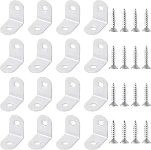 20 Pcs Small Right Angle Bracket White Corner Brace L Shape Shelf Bracket 90 Degree Metal Brace Decorative Joint Angle Support with Screws for Shelves Furniture Cabinet