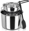 18/8 Stainless Steel Double Boiler Pot Set, 670ml & 1600ml with Silicone Spatula, Dual Pour Spouts Heat-Resistant Handle for Melting Chocolate, Butter, Soap, Wax and More