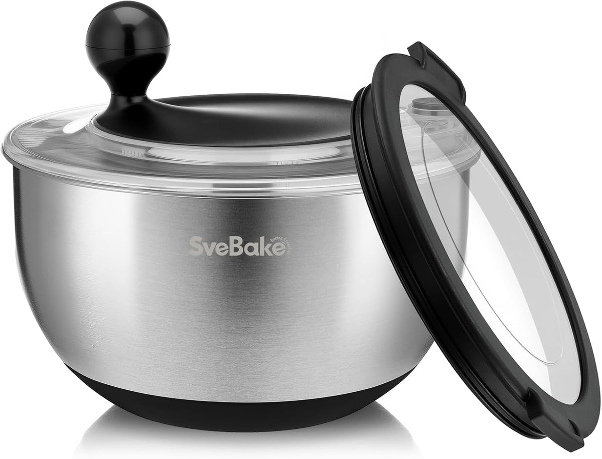 Svebake Stainless Steel Salad Spinner with Storage Lid, 5.3 Qt, BPA-Free