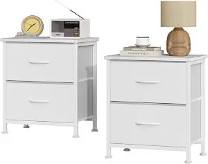 Sweetcrispy Nightstand Set of 2 with 2 Storage Drawers, 20" Height Small Bed Side Furniture End Table, Wooden Top Fabric Cabinet Kids Mini Dresser for Bedroom, Closet, Entryway, College Dorm