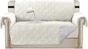 Turquoize 100% Waterproof Couch Cover for Pets - Loveseat Slipcover for 2 Cushion Sofa, Non-Slip Furniture Protector for Kids, Cats (Beige)