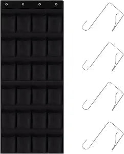 Over the Door Shoe Organizer,24 Mesh Pockets,Hanging Storage (Black)