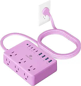 Kakyanill 8 USB Purple Power Strip with 6 AC(4 USB-C), 5 FT Extension Cord