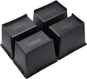 OMISTAR 4 Pcs Bed Risers, 6 Inch Tall Heavy Duty Furniture Risers with L-Edge Design, Trapezoidal Anti-Slip Support Blocks, Plastic Square Elevator for Desk, Sofa, Chair (Black)
