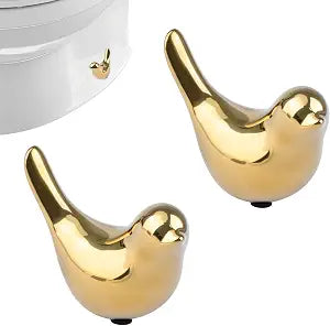2Pcs Toilet Bolt Caps, Ceramic Gold Bird Shape Replacement Screw Cover Cute Bathroom Decorative Toilet Bowl Cap for Bolts (Gold)