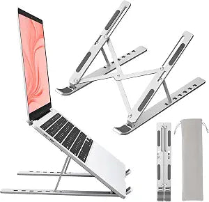 Laptop Stand for Desk, Aluminum Metal MacBook StandComputer Riser for Desk, Portable Foldable Adjustable Notebook Holder, Compatible with 10-15.6 Inch Laptops, iPad, Silver.