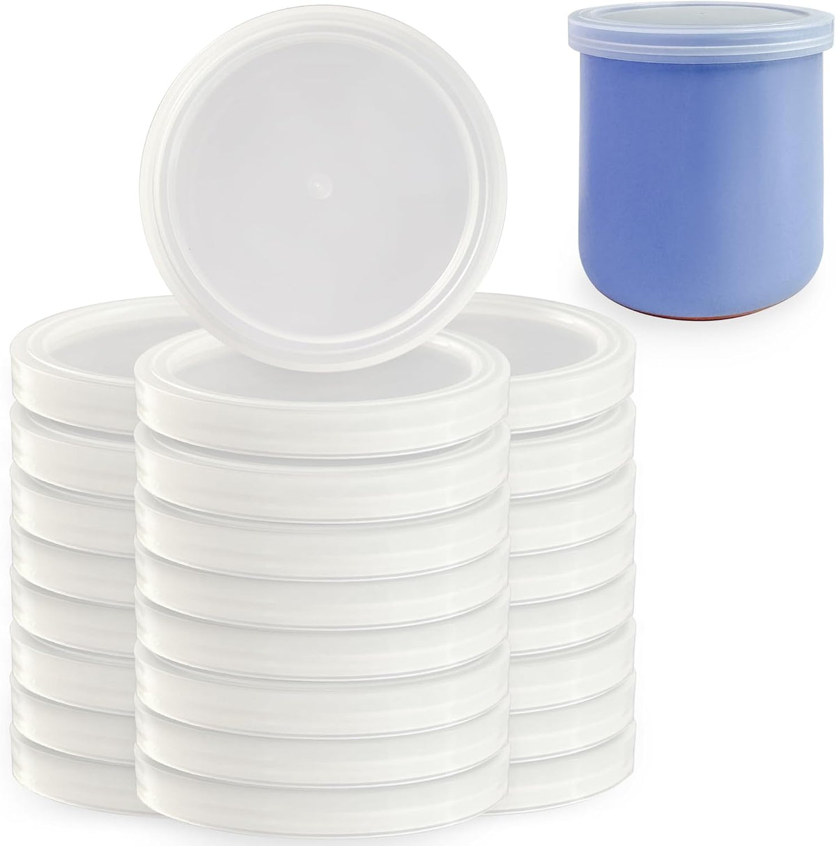 La Fermire Yogurt Jar Lids (24pcs) - Plastic Lids with Sealing, 4.9oz