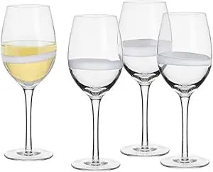 Everyday White Fitz & Floyd Fitz and Floyd Organic Band Set of 4 White Wine Glasses, 14.5 Ounce, Clear