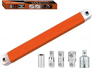 Offset Extension Wrench, Zero Degree Ratchet Extension Set Includes 1/2", 1/4" & 3/8" Drive Adapters, Ideal Universal Ratchet Extensions for Tight Spaces (Orange)