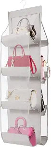 AARAINBOW 1 Pack Hanging Handbag Purse Organizer, Bags Organizor for Purse 8 Pockets Wardrobe Closet Space Saving Handbag Storage, 44.5L x 13.5W (B-Light Gray)