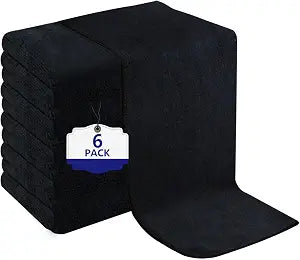 Puomue 6 Pack Black Salon Towels, Super Soft and Absorbent Microfiber Hair Towel for Salon, Bath, Spa, Pool and Home, 27 inch X 16 inch, Black
