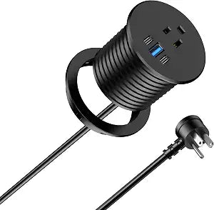 2.5 inch Power Grommet,20W USB-C Charging,1 Outlet with 2 USB C,1 USB Port,Furniture Flush Mount for Desktop,Recessed Power Strip,Workspace Essential Desk Outlet (Black, 10 FT)