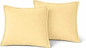 Native Fab Cotton Cushion Covers 2 Pack, 16x16 Inches, Premium Quality, 100% Cotton, Cheerful, Summer Pillow Cases, Suitable for Modern Sunroom, Patio Furniture, Living Area, Sofa, Pale Yellow