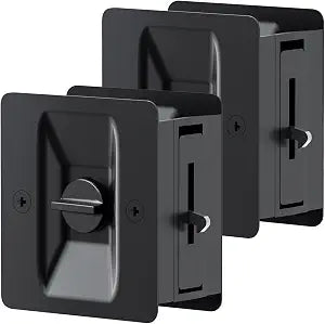Matte Black Pocket Door Lock, 2-Pack Privacy Pocket Door Hardware, Pocket Door Handles, Pocket Door Lock Latch with Pull, 2-3/4x2-1/2, for 1.38-1.77 Thickness Door
