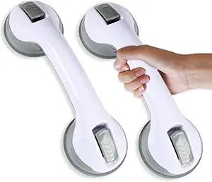 12" Grab Bars for Shower & Bathtub, 2-Pack Strong Suction Removable Shower Handles for Elderly Seniors Handicap  No Drilling Safety Grab Bar Replacement for Bathroom Wall, Grey