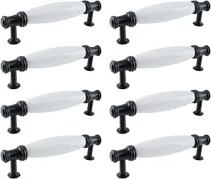 Ceramic Cabinet Handles, Vintage Style, Black & White-8Pcs