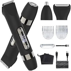 Hatteker 4 in 1 Multifunctional Dual - Head Body Hair Trimmer for Men, IPX7 Waterproof Groin & Body Hair Groomer, Rechargeable Body Electric Shaver Razor