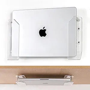 SIPRDE Wall Mount Laptop Holder - Also Available as an Under Desk Laptop Mount, Clear Acrylic, with Adhesive & Screw, for Macbooks, Surface, Keyboards, Switch, Tablets & More